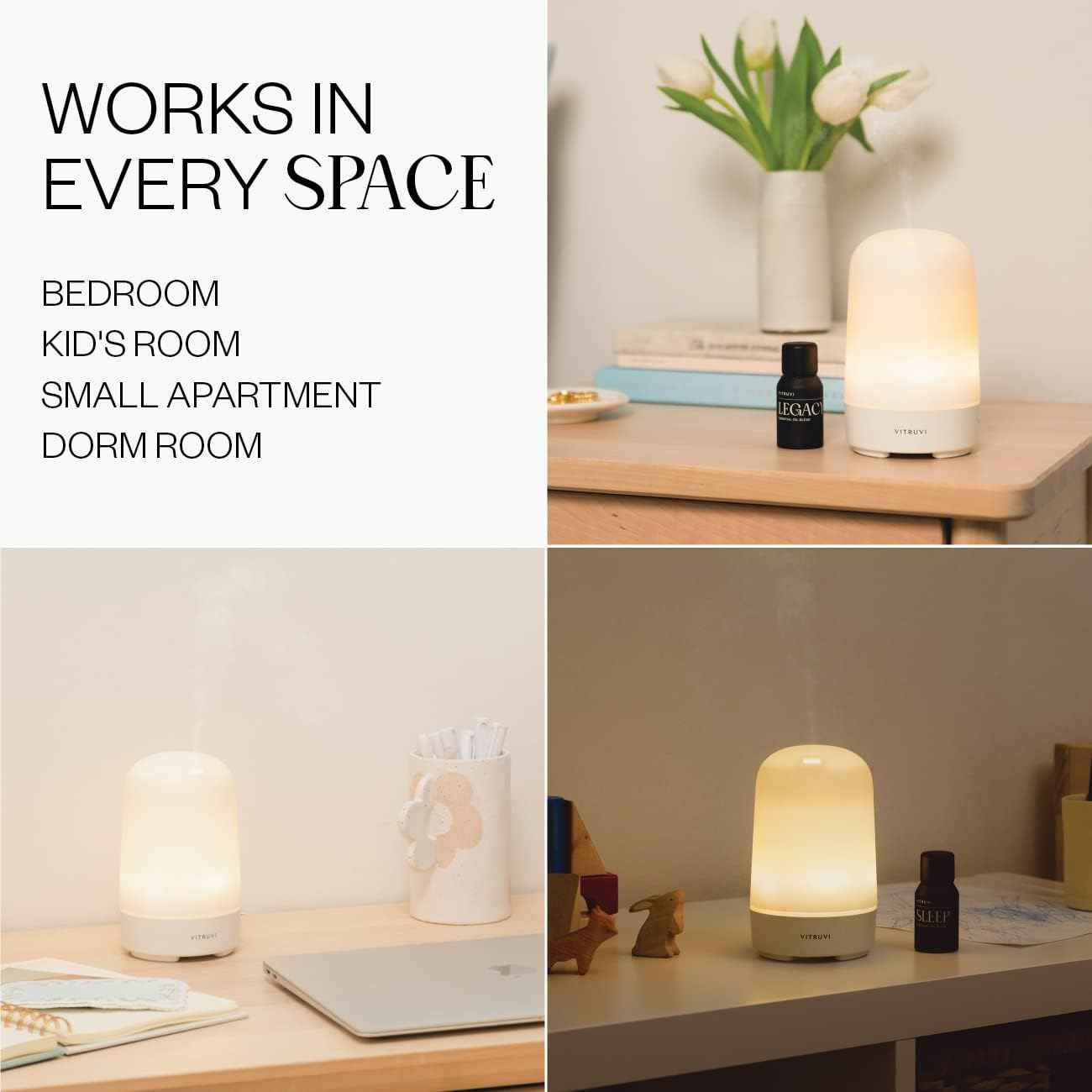 Vitruvi Glow Diffuser Ultrasonic Essential Oil Diffuser | Oil Diffuser Essential Oils Aromatherapy Diffuser | Diffusers for Home Kids Room Diffuser Room Decor (100 ml) White