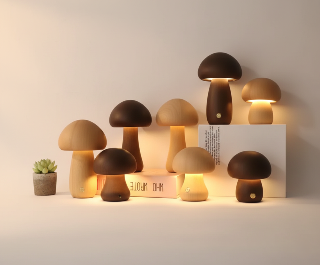 🍄 Wooden Cute Mushroom LED Night Light – Whimsy Meets Warmth ✨